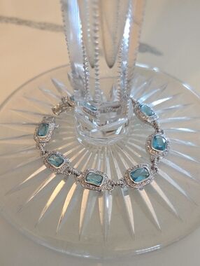 Sterling Silver Blue Topaz Halo Bracelet - Elegant Women’s Jewelry
